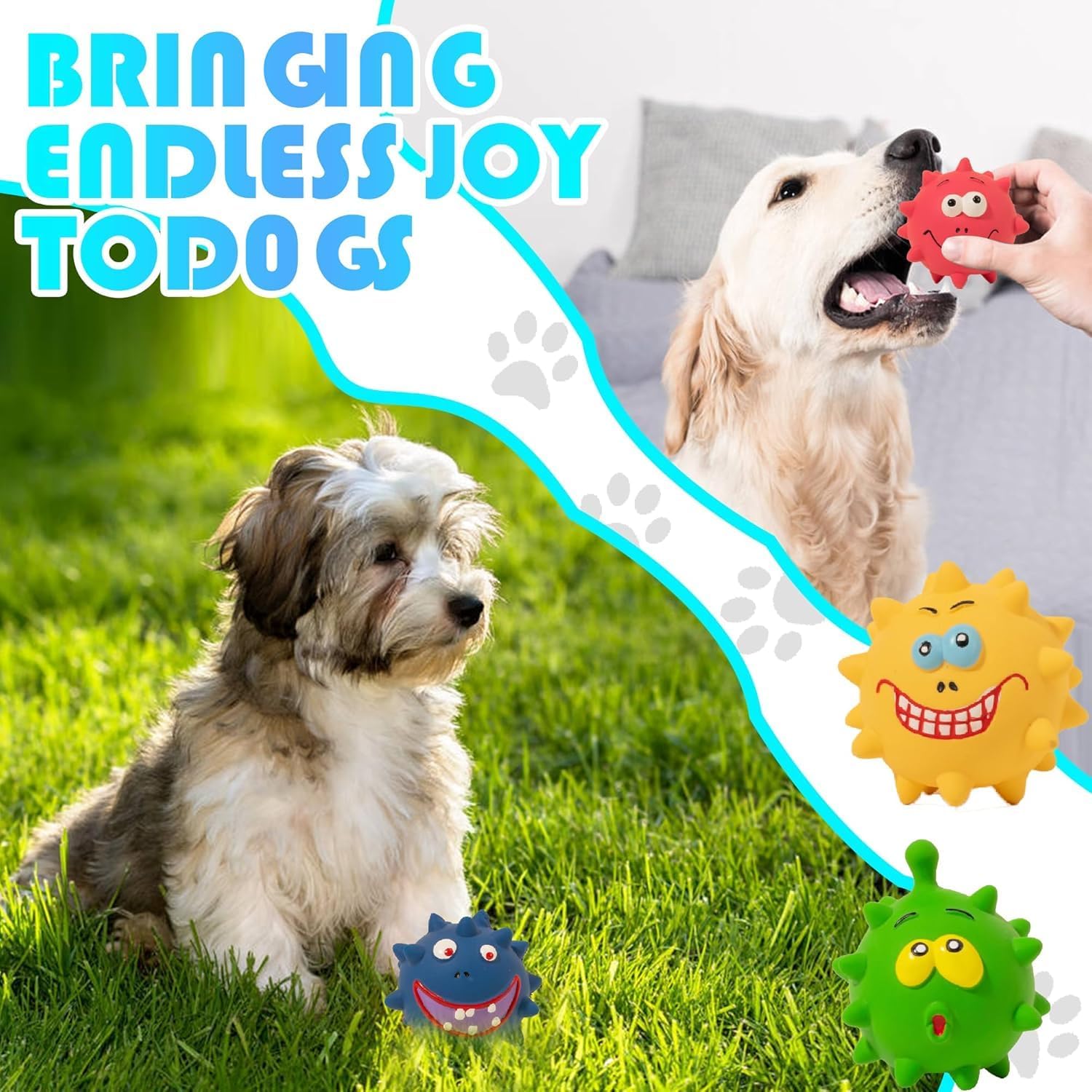 4Pcs Squeaky Dog Toys Set - Non-Toxic Natural Latex Rubber Balls with Oinking for Large, Medium, Small Dogs - Durable Decorative Cute Faces for Fun image 3