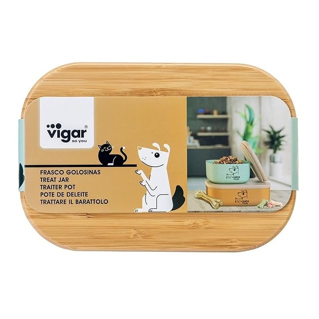 Foto 4 de 4 de Vigar - Bote Cocina Almacenaje - Tarro Chuches y Snacks de Mascotas - 19 x 13 x 7 cm - Tapa Hermética de Bambú