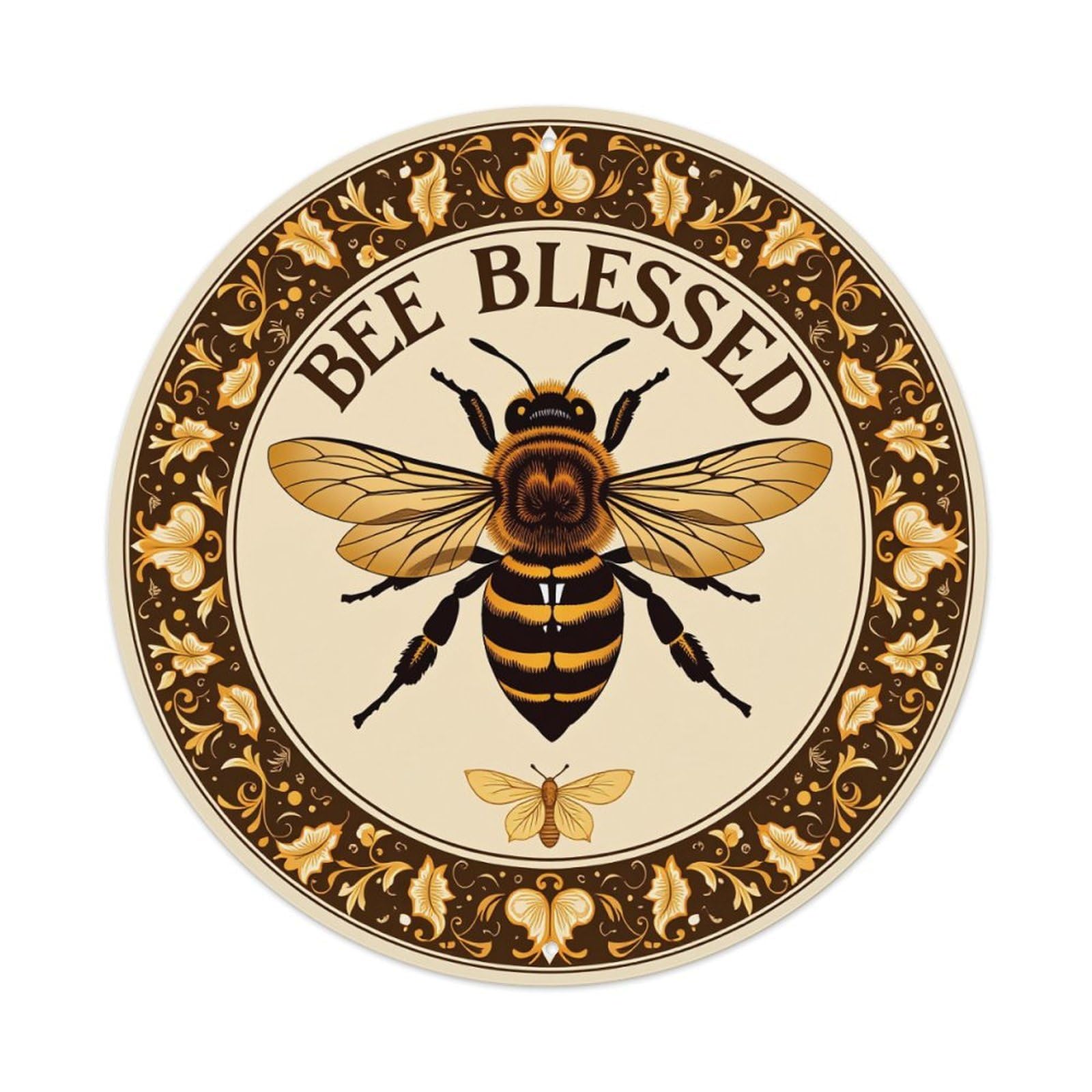Bee Blessed Floral Pattern Design Retro Metal Tin Sign, Vintage Metal Poster for Bar, Home, Man Cave, Kitchen, Laundry Room Art Decor 8x8 Inch