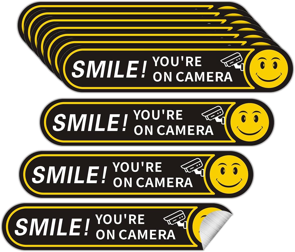 8 pieces Smile You're On Camera Stickers for Cars, Brushed Silver 24 Hour Video Surveillance Sign Sticker,5inx1in thumbnail