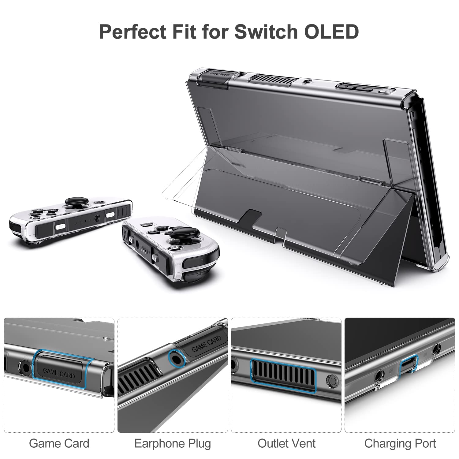 Zestaw akcesoriów do przełączników OLED — zestaw innoAura 18 w 1 z obudową przełącznika NS, etui na przełącznik do gier, osłoną ekranu OLED NS do przełącznika, stojakiem na przełącznik, uchwytami na kciuki przełącznika (szare)