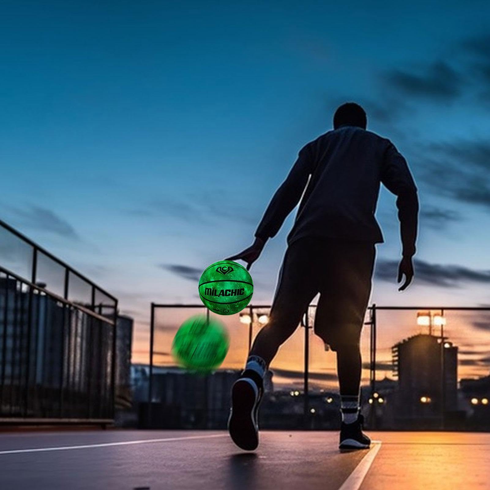 Baloncesto de piel sintética con iluminación automática, tamaño 7 | para interiores y exteriores
