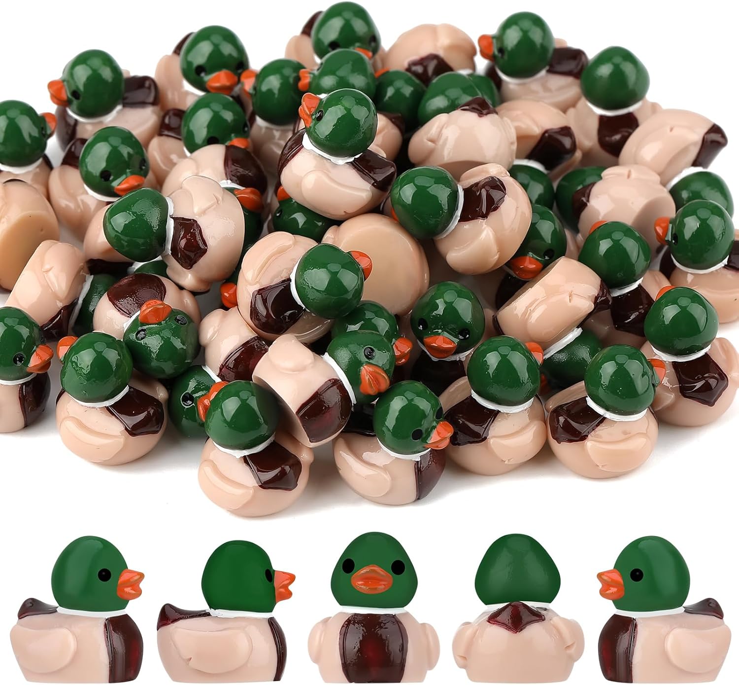 50 Pcs Mallard Ducks, Mallard Resin Ducks, Unique Mallard Duckies, Mini Mallard Resin Ducks Decor, Nature Birds Lovers Duck Hunting Decoration for Ducky Birthday Party Favor Gift