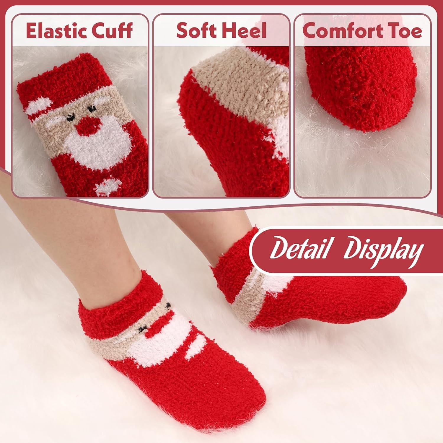 October Elf Christmas Fuzzy Socks for Kids Plush Cartoon Non Slip Slipper Winter Warm Fleece Socks with Gift Box Pack of 6