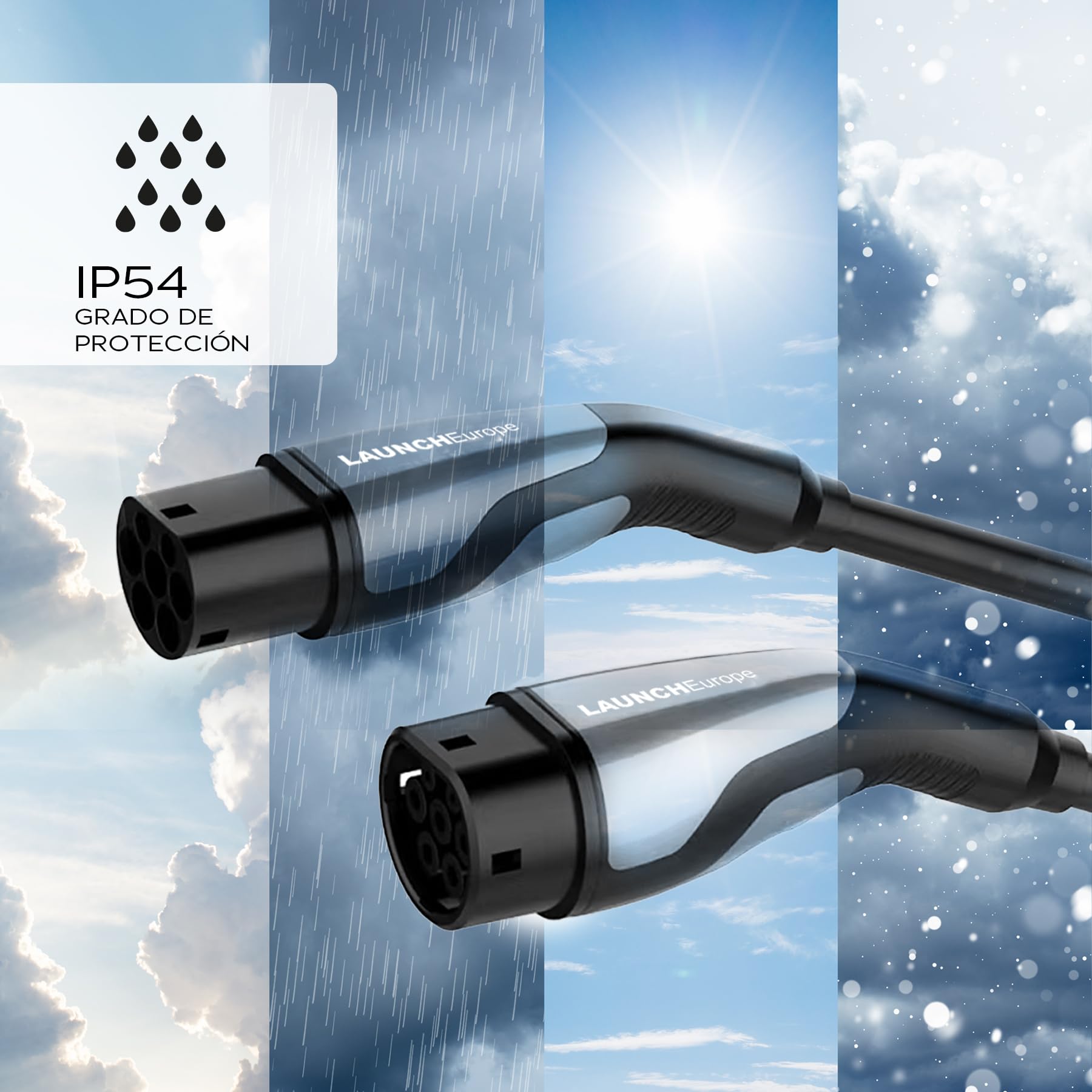 LAUNCH Cable Carga Coche Electrico (16 A, 11 kW, 7 m, Trifásico), EV Cable de Extensión Tipo 2 Compatible con Cargador EV, Estación de Carga, IP55, para Vehículos Eléctricos (EV/PHEV)