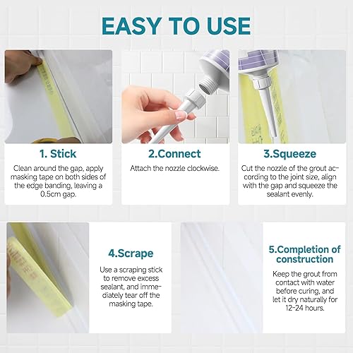 Miniatura 7 de CARPOLY Kit de Reparación de Lechada para Azulejos, Llenador de Lechada Blanca para Baño, Cocina, Línea de Juntas de Azulejos Restauradas y