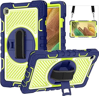 Galaxy Tab A7 Lite 8.7" Case 2021 (SM-T220/T225/T227), UUcovers 360° Rotating Kickstand Hard Rugged Shockproof Cover with Hand Shoulder Strap for Samsung Galaxy Tab A7 Lite 8.7", Navy + Yellow Green
