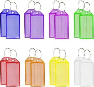 Lhocm Key Tags with Labels, 16 Pack Plastic Key Tags with Ring and Label Window, 8 Colors