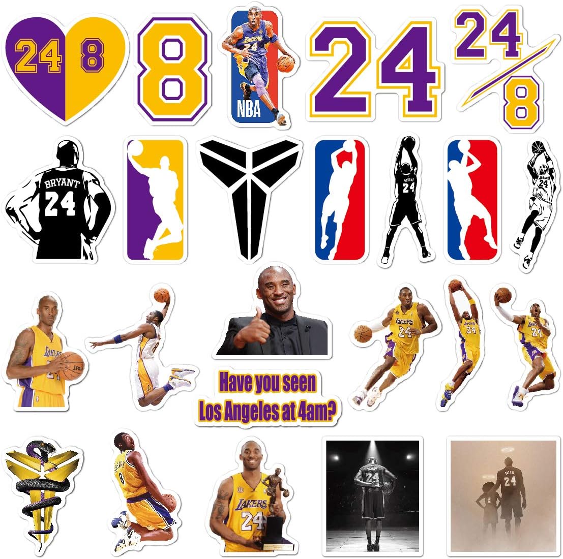 zzbbkkzz YKHEN Stickers for Hydro Flask, Vinyl Waterproof Kobe Bryant Water Bottle Stickers for Hydroflasks, Laptop, Phone, Cool Trendy Stickers for Boys Teens Mans(24pcs)