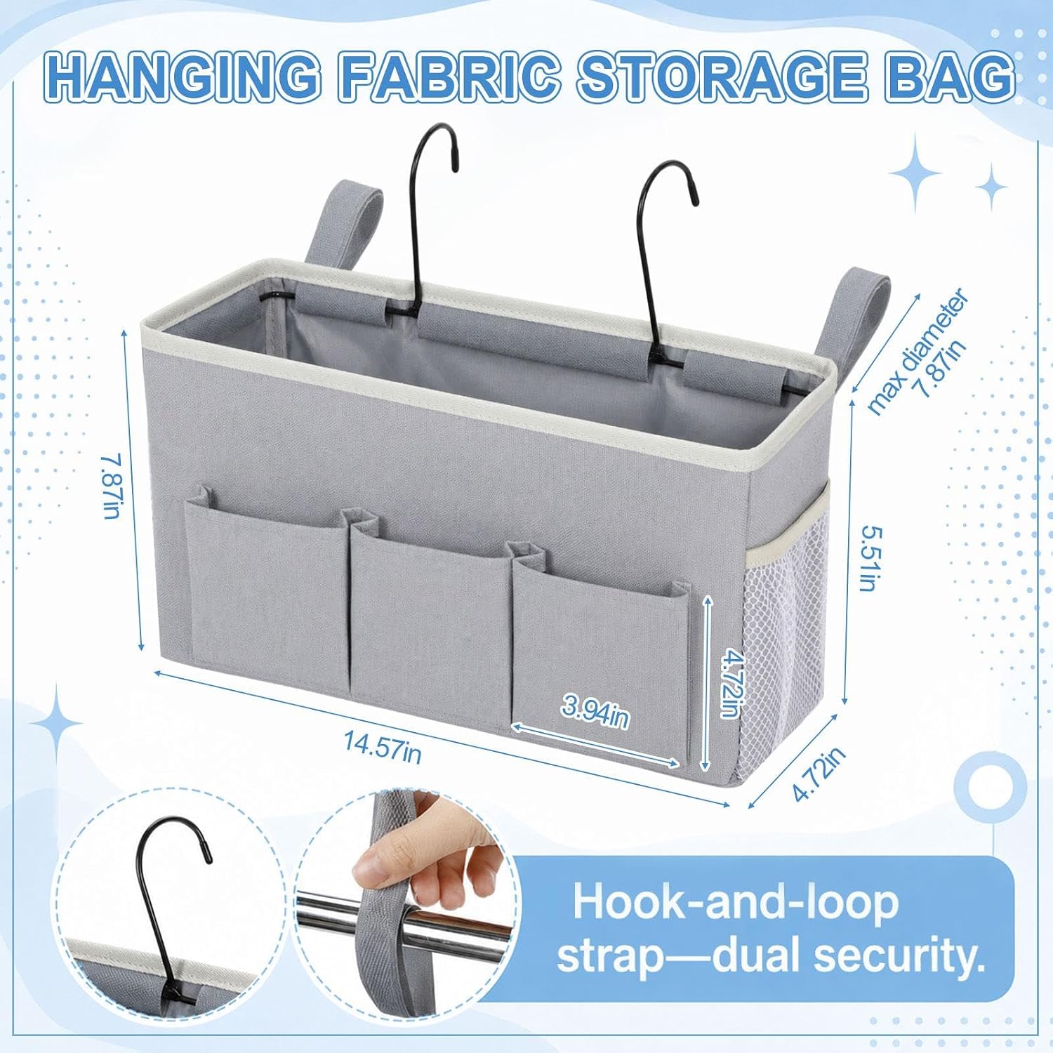 Domensi 2 Pcs Hanging Bedside Storage Caddy Bags with Pockets, Floating Bedside Shelf Wall Mount Organizer, College Dorm Essentials for Headboards Bunk Beds Book Phone Holder