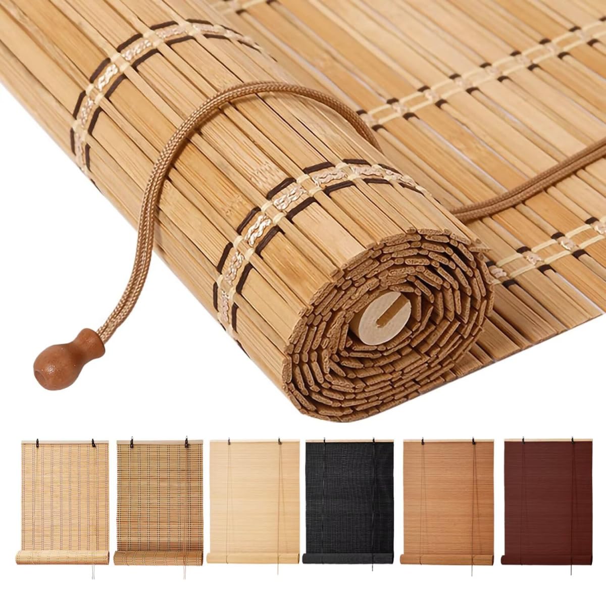 Bamboo Blinds, Easy to Install Bamboo Shades for Indoor Windows, Custom Sizes Roller Shades for Indoor Windows, Roll Up Blinds Indoor Outdoor Patio