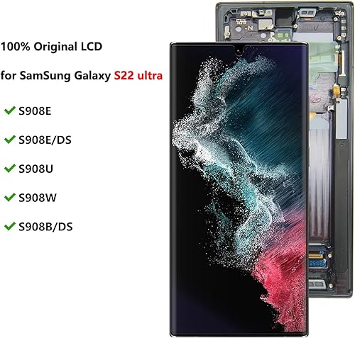Miniatura 2 de Reemplazo de pantalla LCD original para Samsung Galaxy S22 Ultra 5G S908E S908EDS S908U S908W S908BDS 6.8 pulgadas+marco negro+cubierta trasera