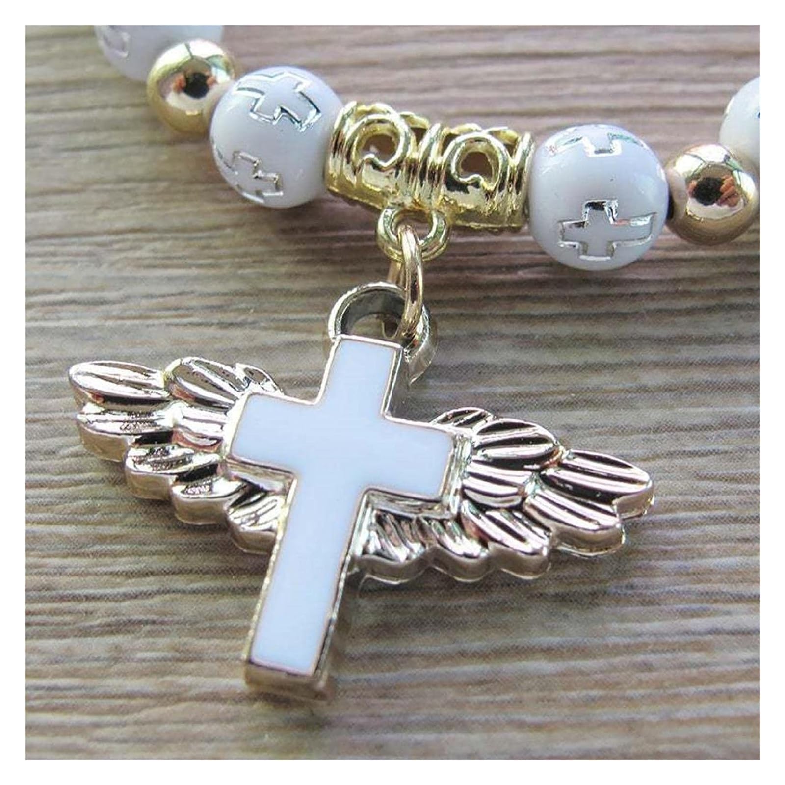 Bracciali Bracciali Donna Lady Girls Gift Bracciale con Pendente a Forma di Ala d'Angelo for Uomo Catena di Perline Accessori Moda Souvenir Regali Perline(Blanc)