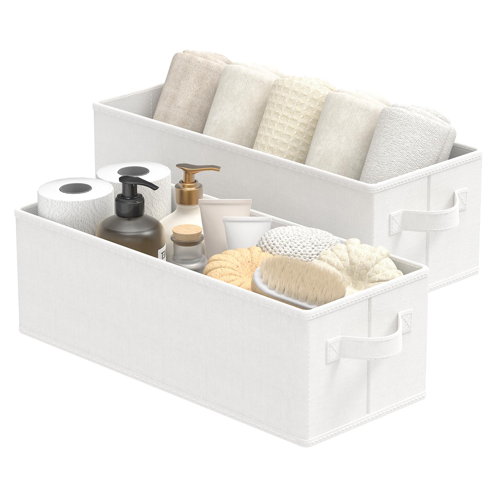 Panier cubique en tissu blanc pour organiser les chaussettes et livres dans le dressing