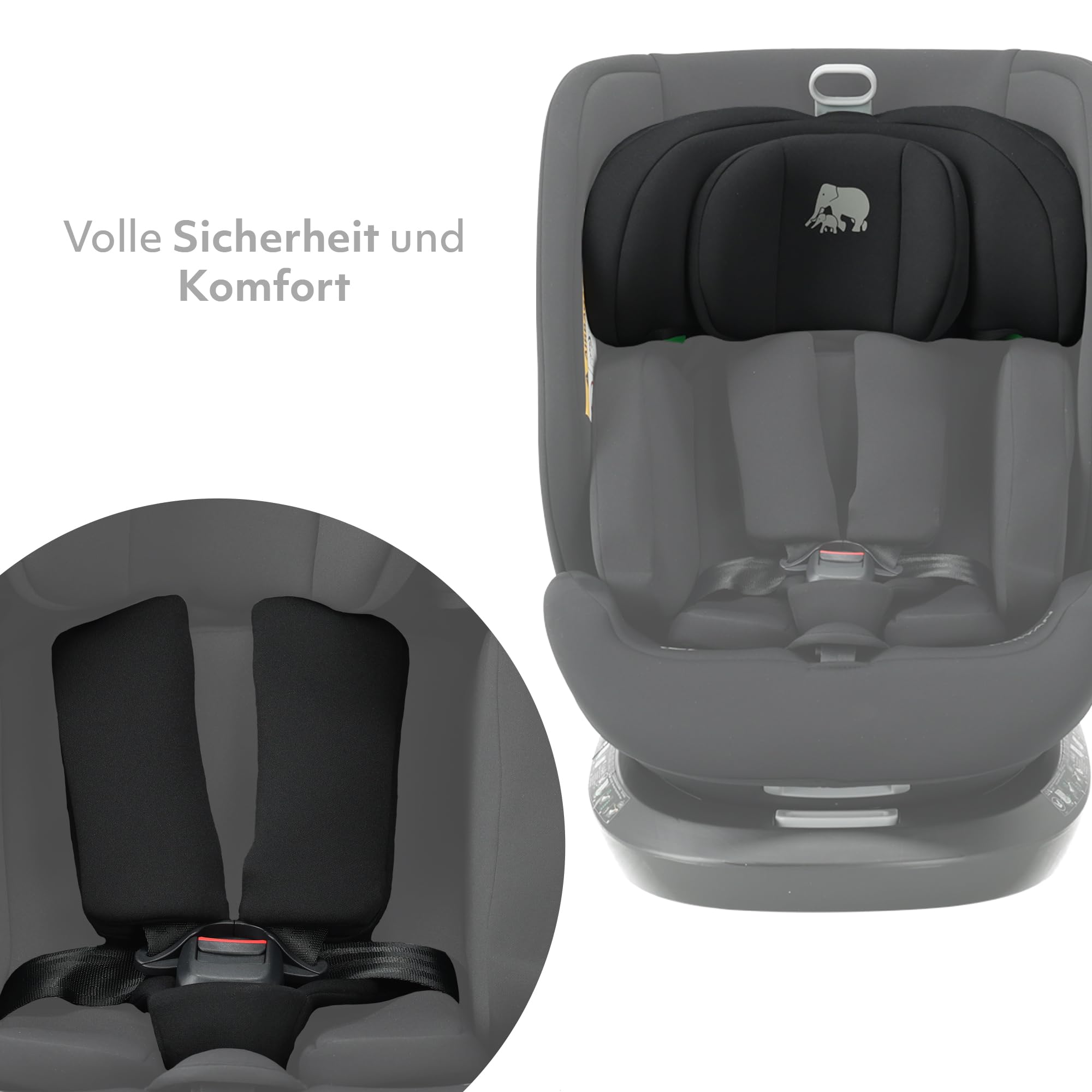 Deryan Cassie i-Size Kindersitz 40-150 cm - Gruppe 0+/1/2/3, Drehbarer Autositz 360°, 0-12 Jahre (0-36 kg), Isofix, Gurtbefestigung, Seitenaufprallschutz, Verstellbare Kopfstütze (Schwarz)