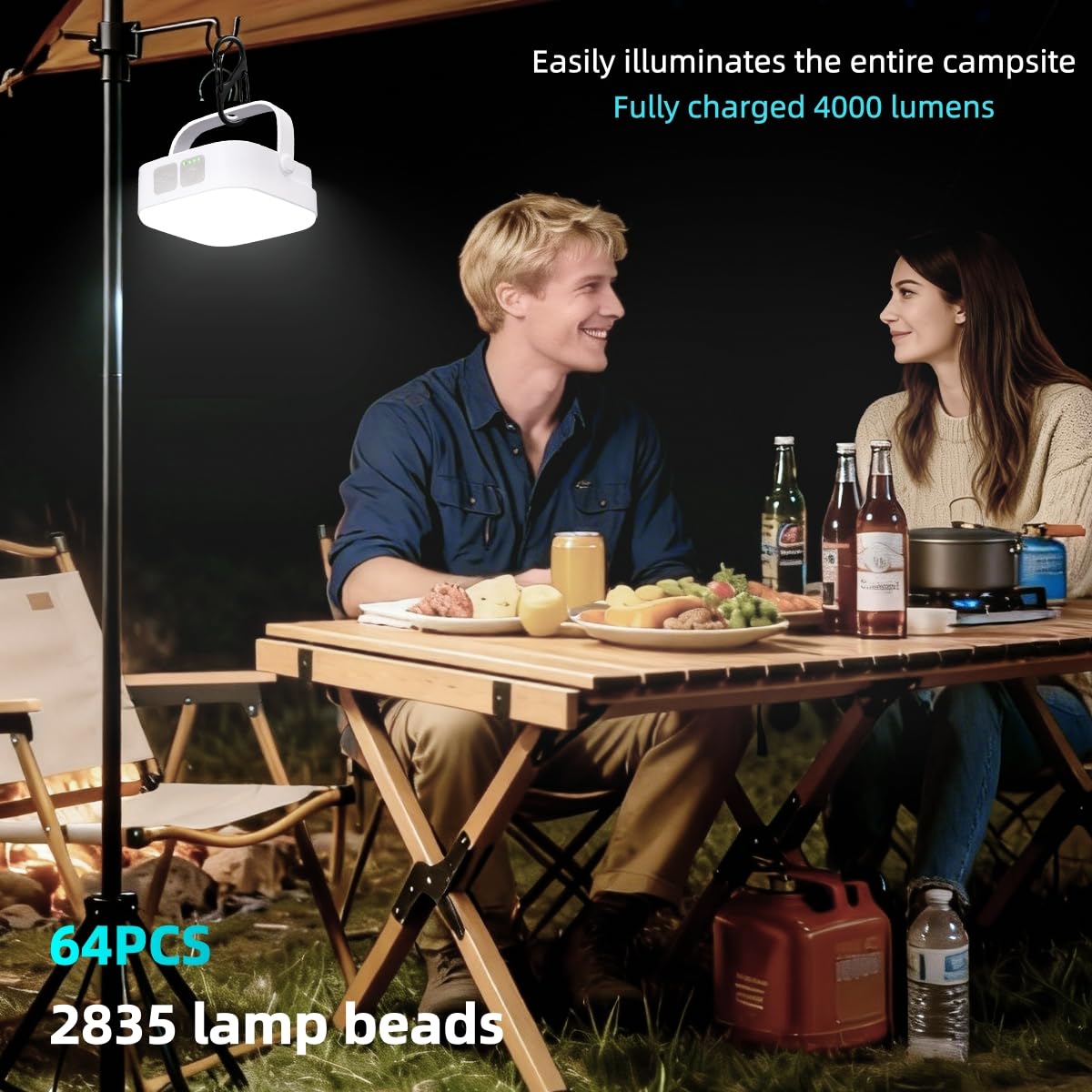 2 Stück 4000LM LED Campinglampe Aufladbar,Camping Lampe Solar mit Karabiner, Wasserdicht Zeltlampe Zum Aufhängen mit 4 Modi für Outdoor, Lesen, Wandern, Notfall