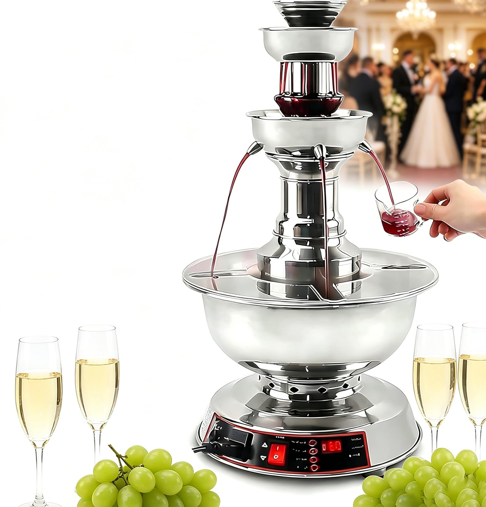 GERAZAHO 3-Tier Commercial Wine Fountain Machine, Electric Circulating Beverage Dispenser with Constant Temperature Heating, Multi-Layer Waterfall Drink Dispenser for Wedding Ceremony