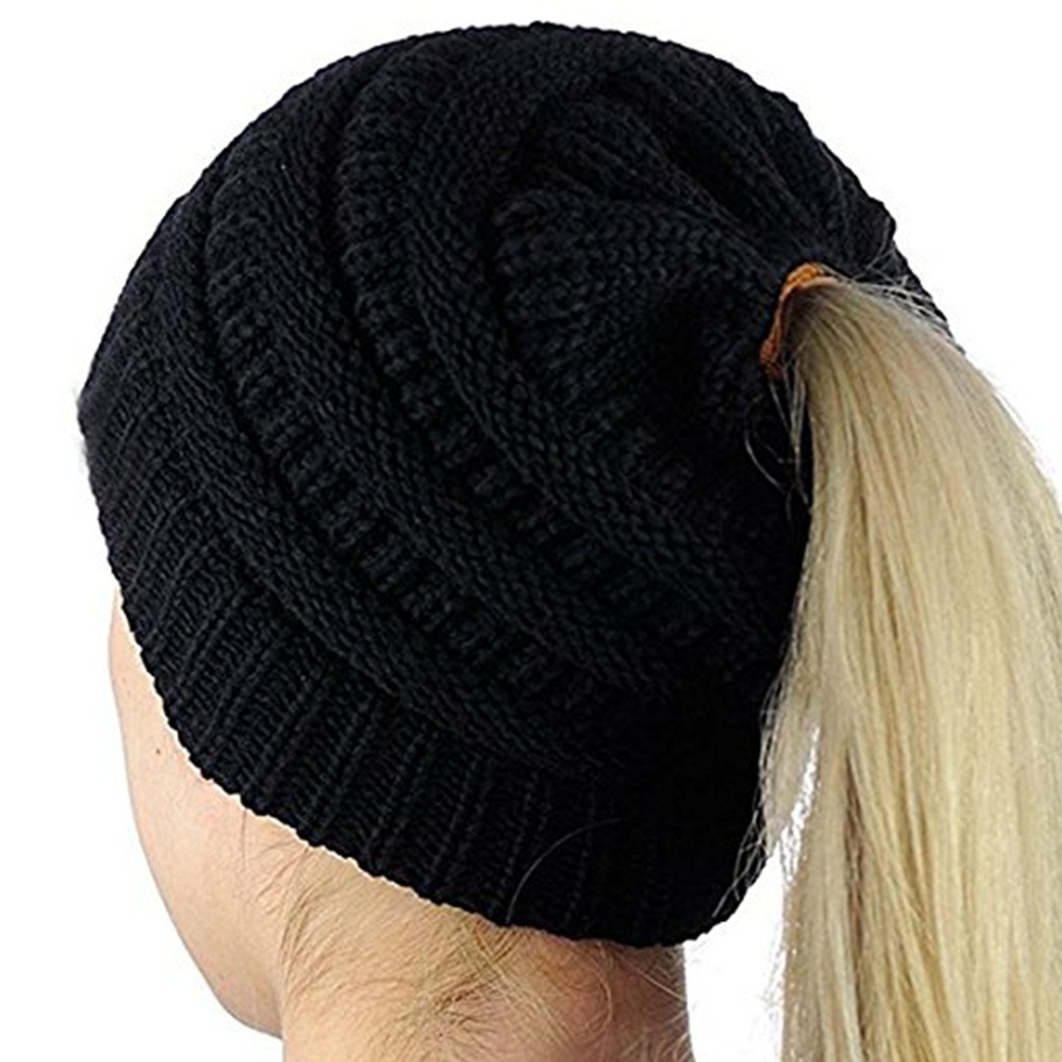 ALIPAPA BeanieTail Womens Ponytail Messy Bun Beanie Solid Ribbed Hat Cap