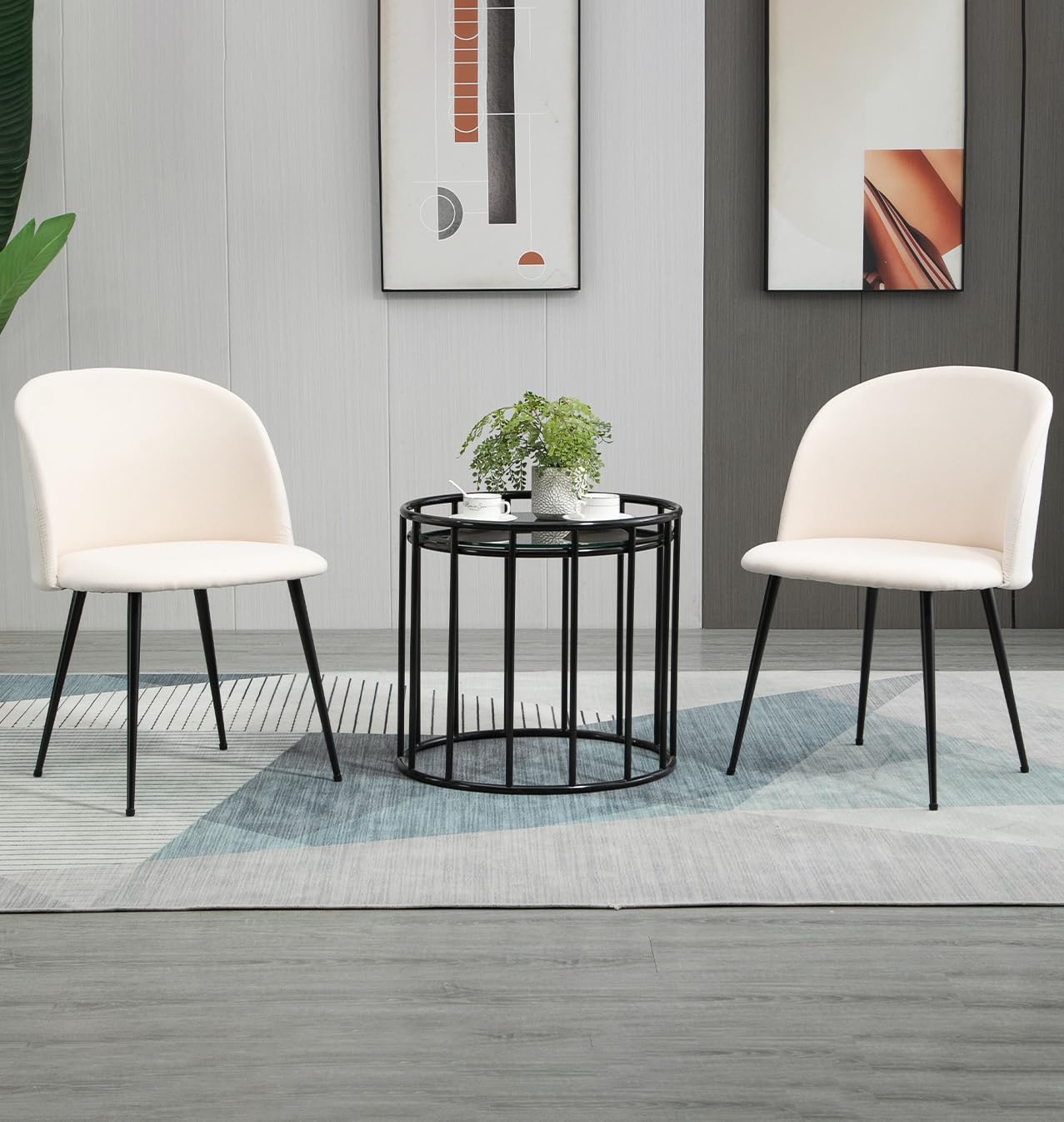 Hallowood Light Grey Furniture Dining Chairs Set of 2 in Sturdy Metal Legs