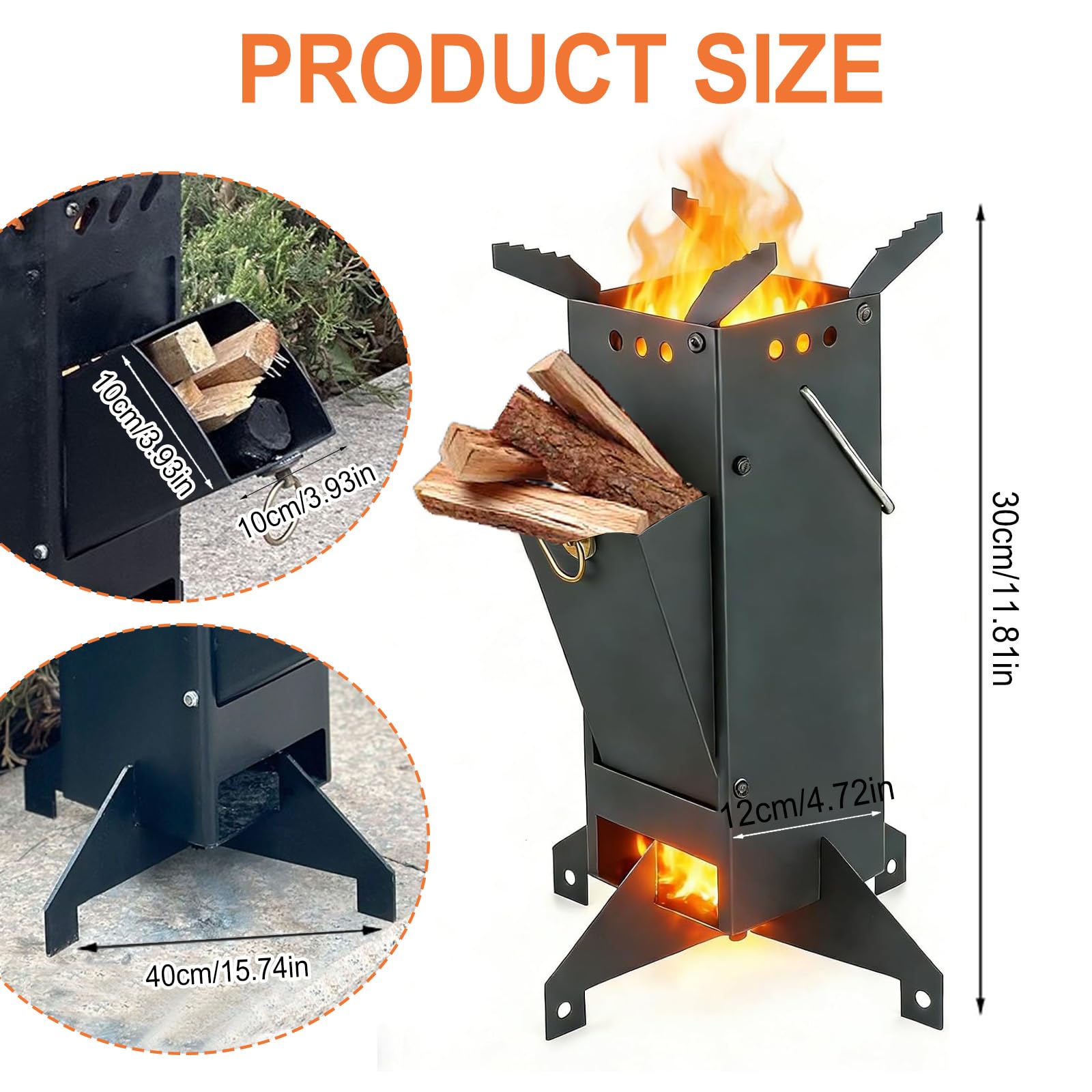 Stufa a razzo per barbecue, forno a legna a razzo, in acciaio pressofuso, con borsa per il trasporto | Stufa a razzo per barbecue, per cucinare, cortile, campeggio, barbecue, eventi all'aperto, barbecue