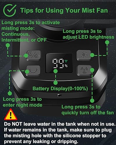 Miniatura 4 de Ventilador recargable portátil de 35 horas 10000 mAh de 9 pulgadas con oscilación automáticaremototemporizadorluz LED, ventilador de campamento para