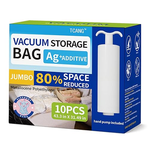 10 Pack Jumbo Vacuum Storage Bags with Hand Pump, Sturdy
