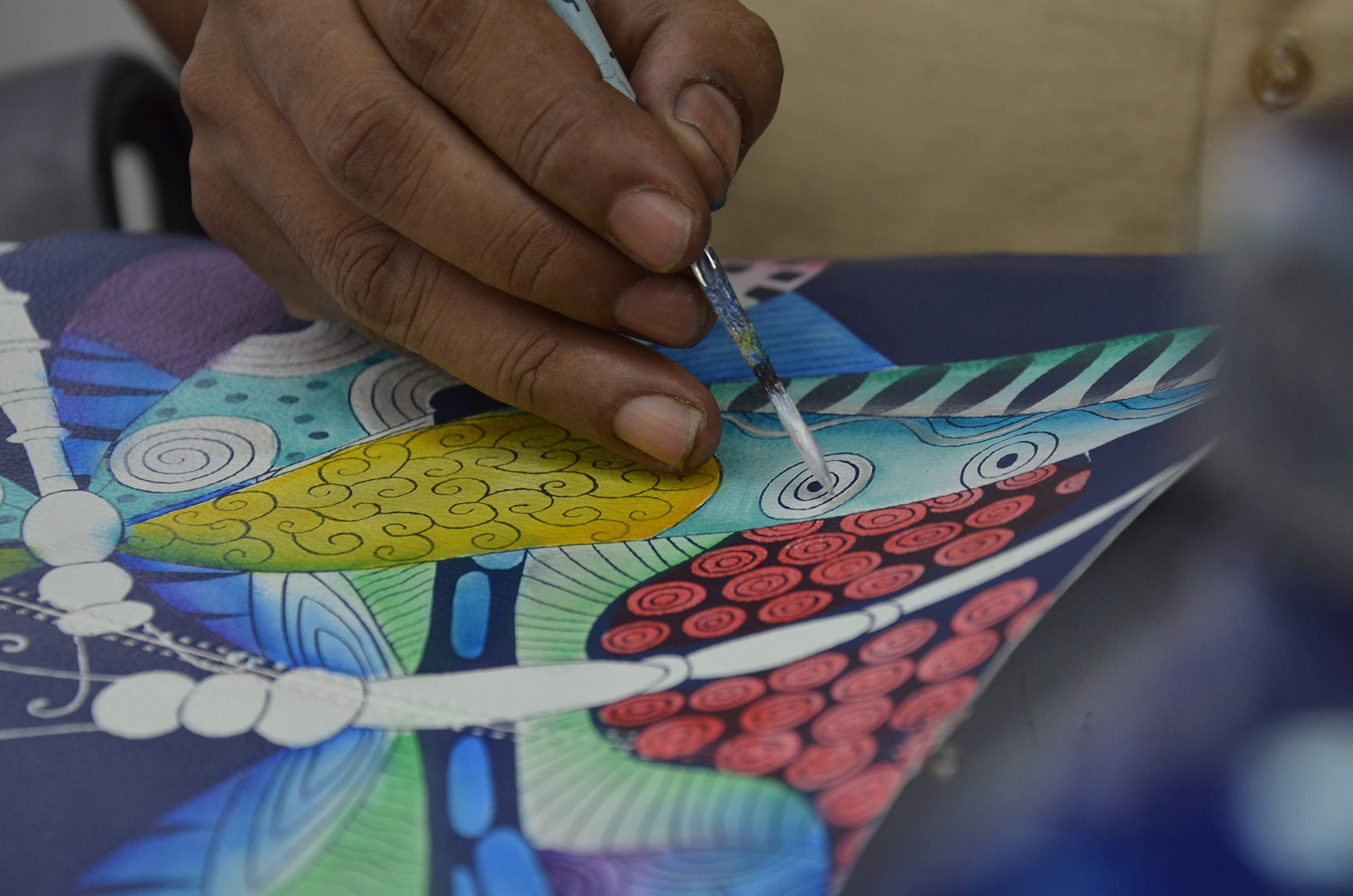 Cartera de cuero pintado a mano para mujer, Libélulas bailarinas azul 3