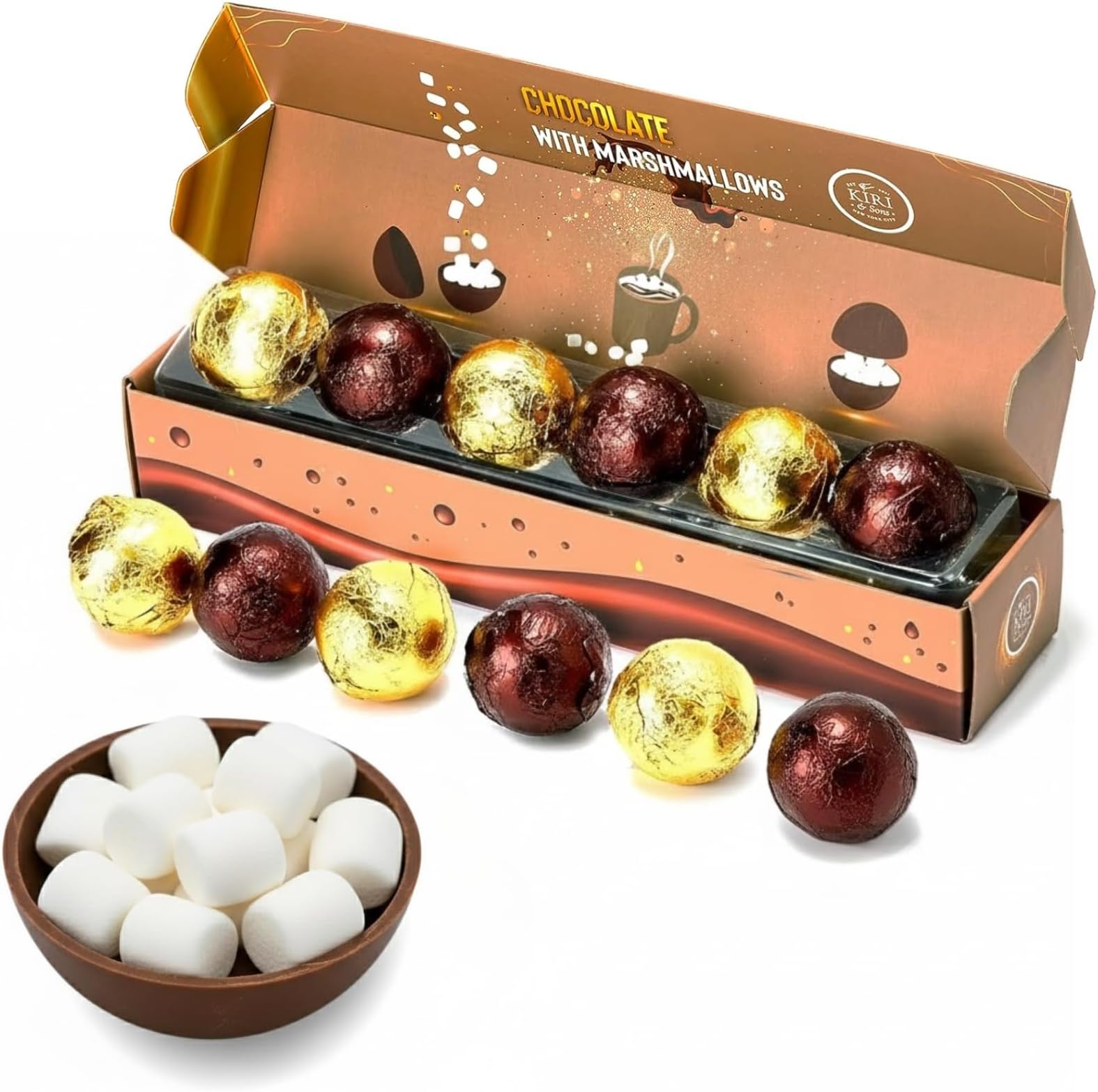 Hot Chocolate Bombs Marshmallow Filled Balls - Set of 6 - Delicious Cocoa Melts Bomb Filled Marshmallows - 2 Flavors Caramel & Fudge Brownie Candy - Milk Chocolates Cocoa Gift - Delicious Melt Gifts