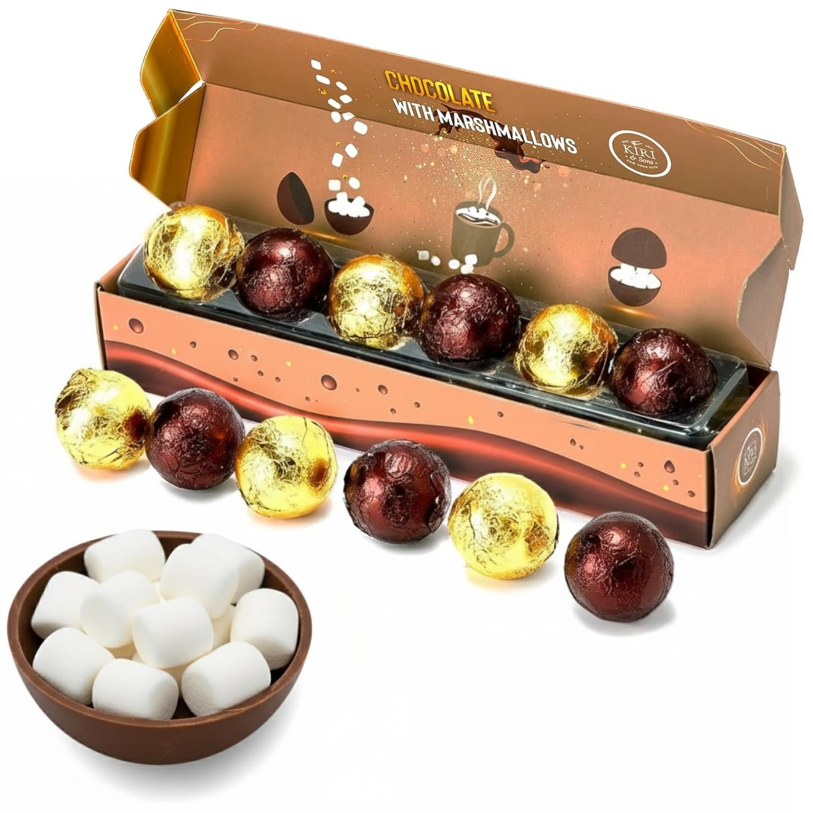 Hot Chocolate Bombs Marshmallow Filled Balls - Set of 6 - Delicious Cocoa Melts Bomb Filled Marshmallows - 2 Flavors Caramel & Fudge Brownie Candy - Milk Chocolates Cocoa Gift - Delicious Melt Gifts