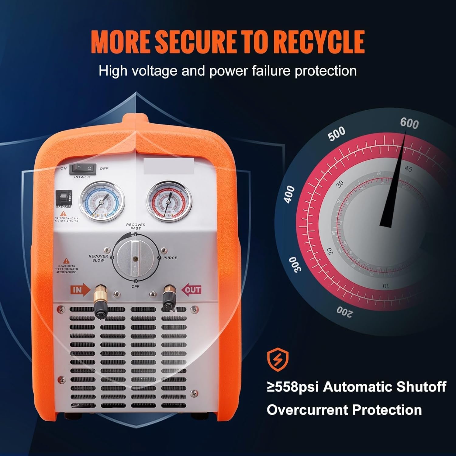 Macchina di recupero del refrigerante 1HP/3/4H-P, attrezzatura di recupero CA HVAC 120V per refrigerante liquido - Soluzione durevole ed efficiente per professionisti HVAC