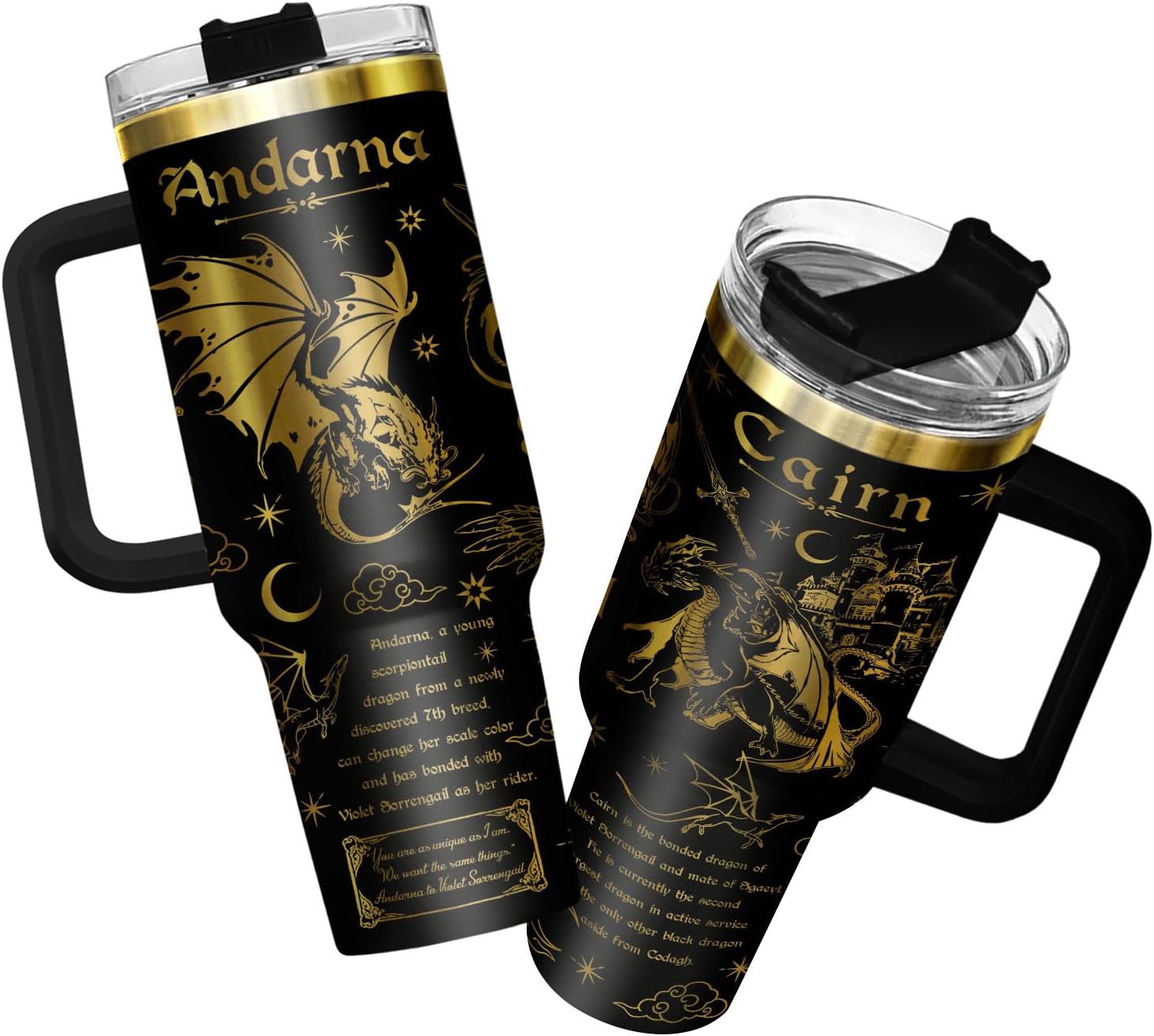 34HD Fantasy Dragon Rider Tumbler 40oz with Lid and Straw, Laser Engraved Adventure Stainless Vacuum Cup – Mythical Wing Inspired Birthday Bookish Gift for Fantasy Fans and Readers