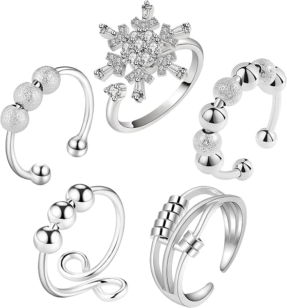 GeeRic Anxiety Rings Set with Rotatable Beads for Stress Relief