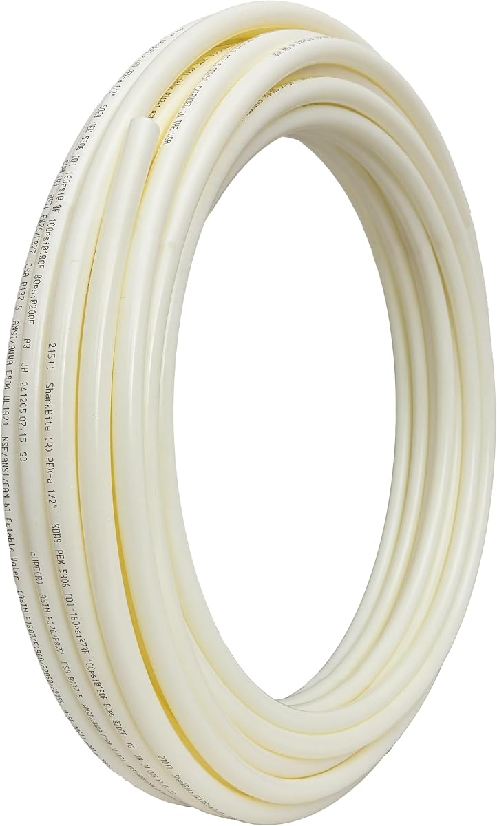 SharkBite UA60W100, 1/2 pulgada x 100 pies, color blanco, PEX-A, fabricado en los EE. UU., tubería de agua flexible para plomería
