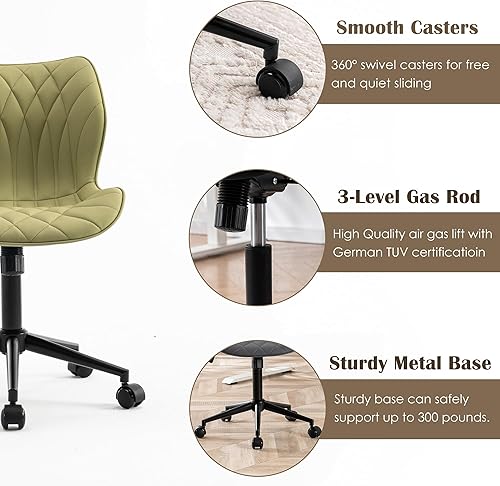 Miniatura 6 de YOUNUOKE Silla de escritorio sin brazos, cómoda silla de oficina con ruedas, silla ergonómica para el hogar, sillas ajustables para computadora,