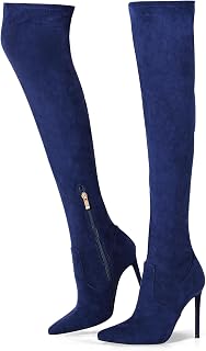 Thigh High Boots Over the Knee Boots for Women,Sexy 4.3 inch Stilettos High Heels Boots Stretch Suede Long Pointed Toe Shoes