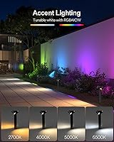 Vista 5 de Lumary Smart Pathway Lights Pro 700LM, RGBAICW Color Changing Landscape Lights with 8 Adjustable 355° Spot Lights IP65 Waterproof, 48FT Wired