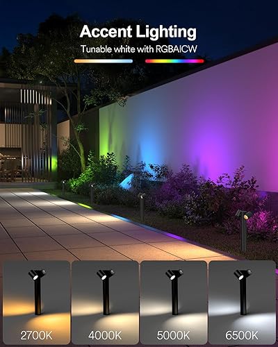 Miniatura 5 de Lumary RGBAICW Smart Pathway Light Pro 700LM, luces de paisaje que cambian de color con 8 focos ajustables de 355 IP65 impermeable, iluminación de