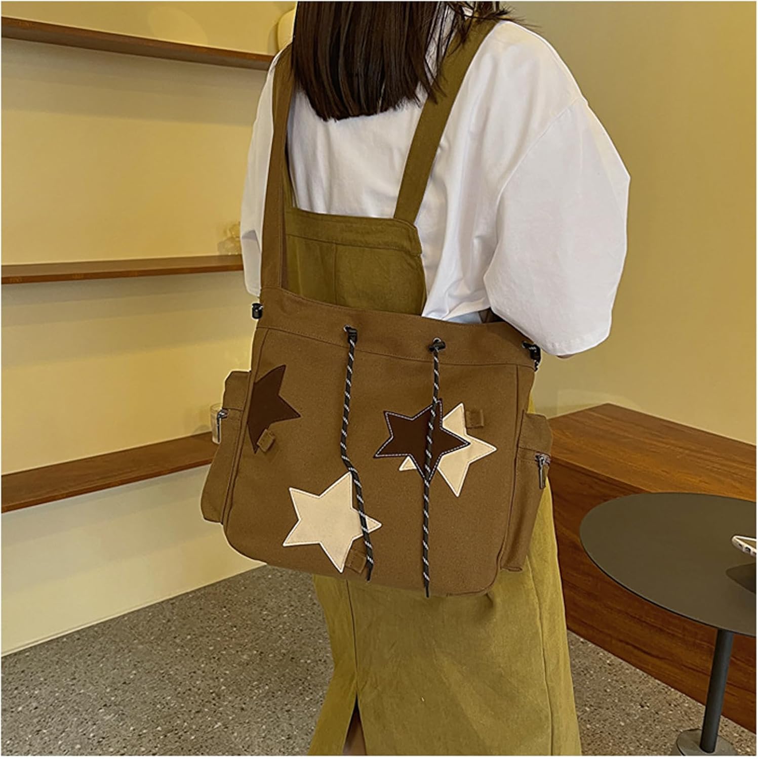 Women's Hippie Crossbody Bag Canvas Handbag Top Zipper Canvas Sling Strap Crossbody Bag Casual Handmade Bag (brown)