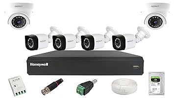 IMPACT BY HONEYWELL 2 MP CCTV KIT with 8 Channel DVR I 2 Dome Cameras & 4 Bullet Cameras I 1 TB Hard Disk & accesories I Made in India I White (I-MKIT8CH-3_K)