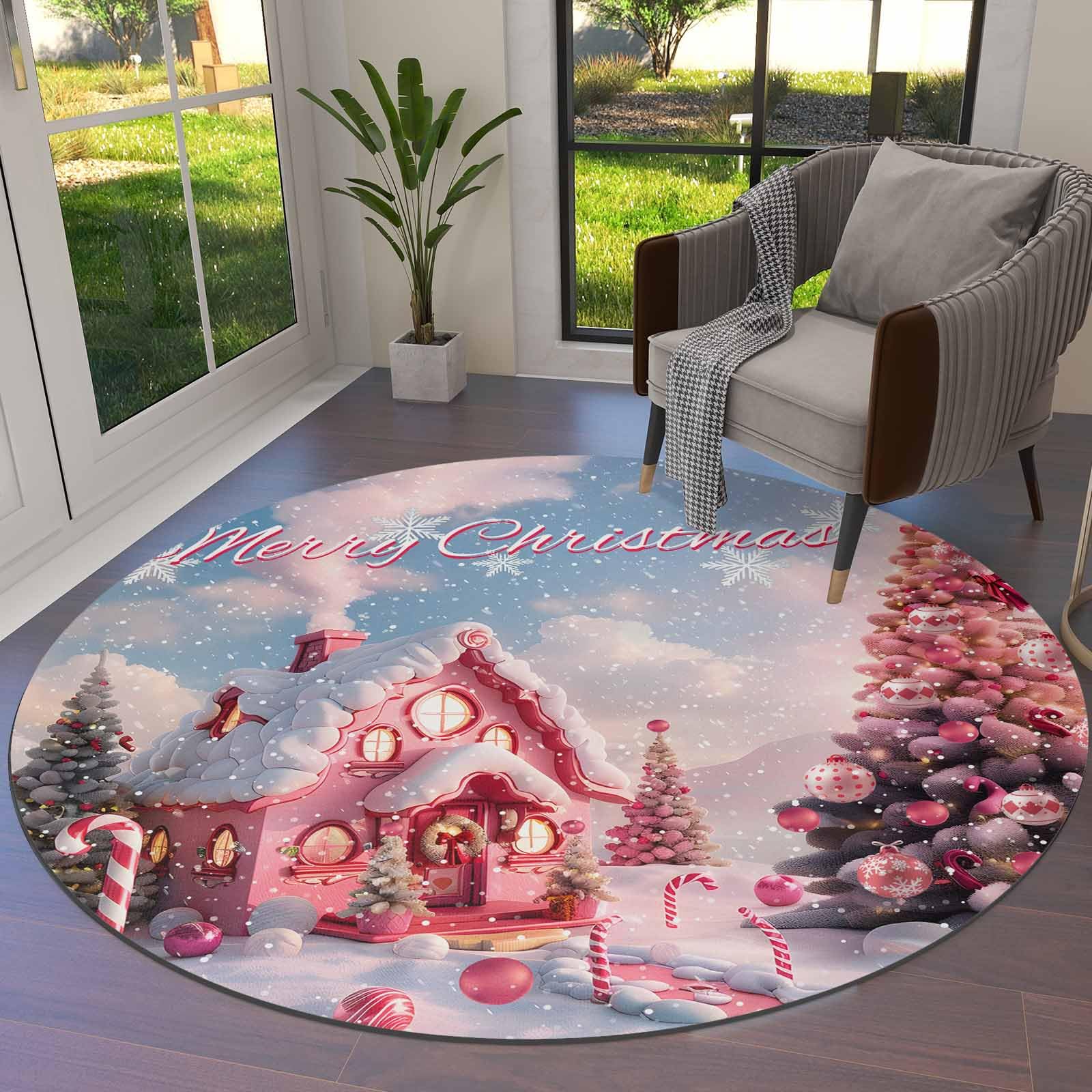 Amazon.com: Pink Christmas Round Area Rugs Collection 3