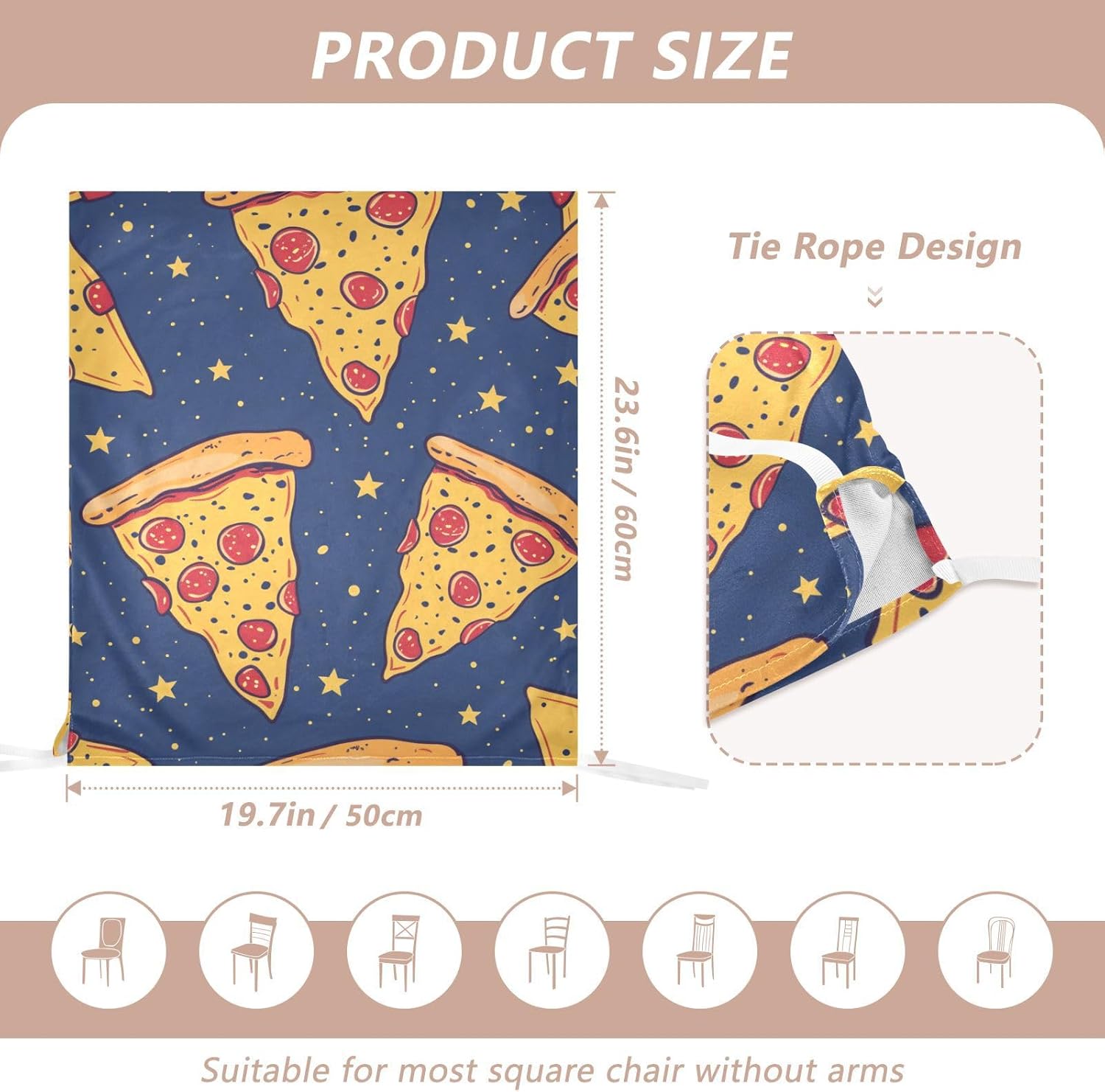 ALAZA Pizza Stars Blue Chair Back Cover Set of 6, Washable Reusable Removable Chair Slipcovers Decorative Chair Cover for Home Kitchen Wedding Party