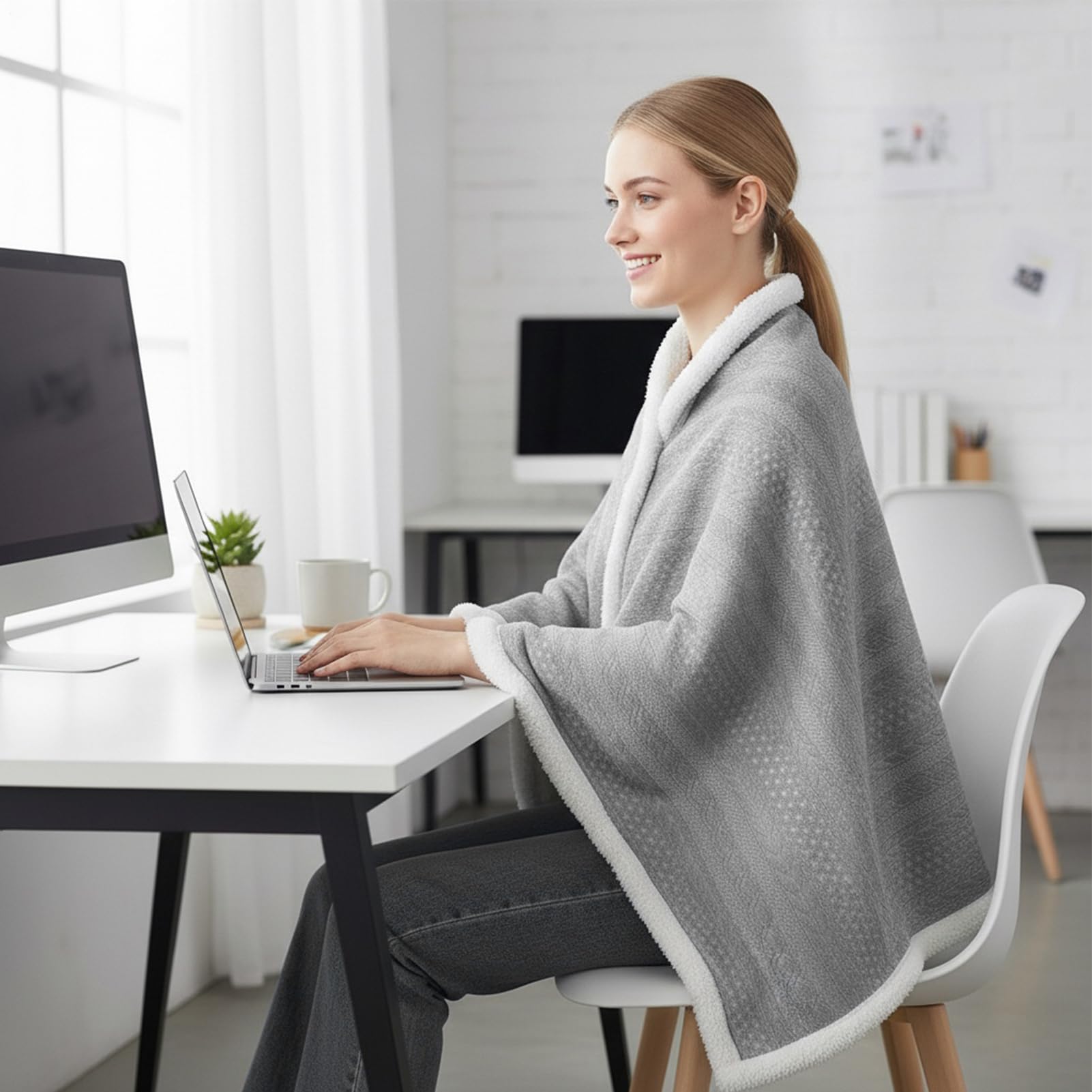 Generisch Poncho da donna, invernale, caldo, poncho da donna, in pile, portatile, coperta, comoda coperta con bottoni, per letto, divano, ufficio