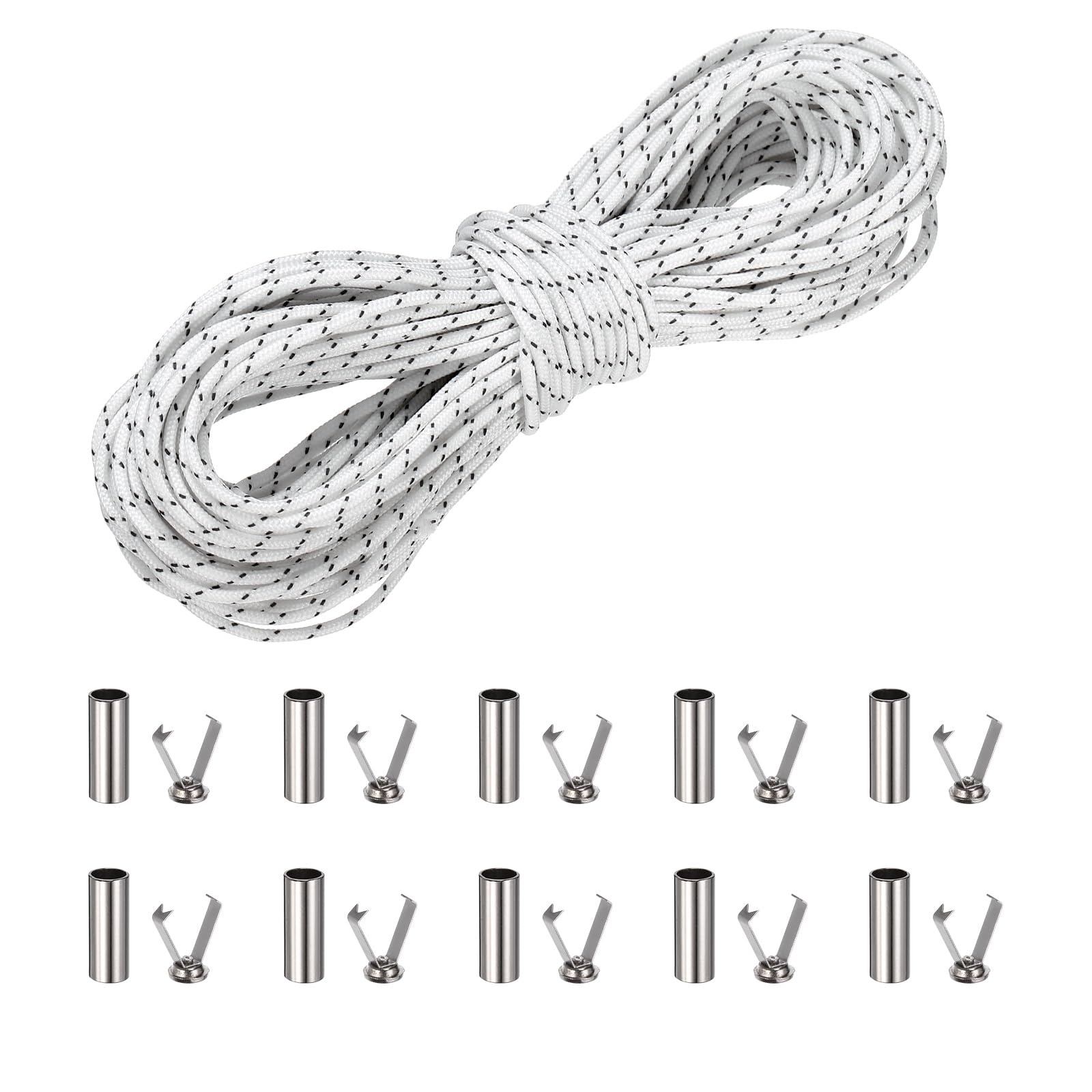 sourcing map 2mm Reflective Guyline Camping Paracord, 65ft Thin Reflective Cord Rope with Cord End Caps for DIY Shoe Laces, Tarp Hiking Tent Camping, White