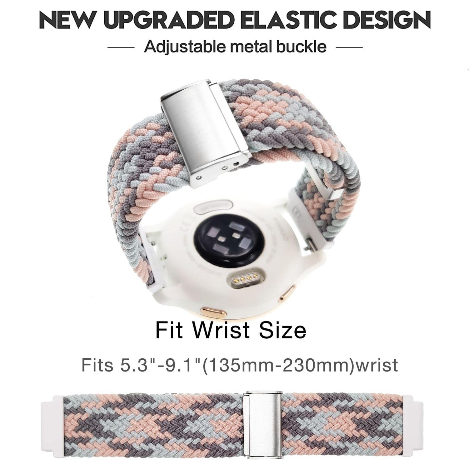 YOOSIDE Pleciony pasek do zegarka Garmin Venu 2 Plus, Venu Sq, Vivoactive 5, 20 mm, Vivomove 3, Forerunner 158, elastyczny, miękki, nylonowy, na nadgarstek, z regulowanym zapięciem, 20mm, Nylon, Bez