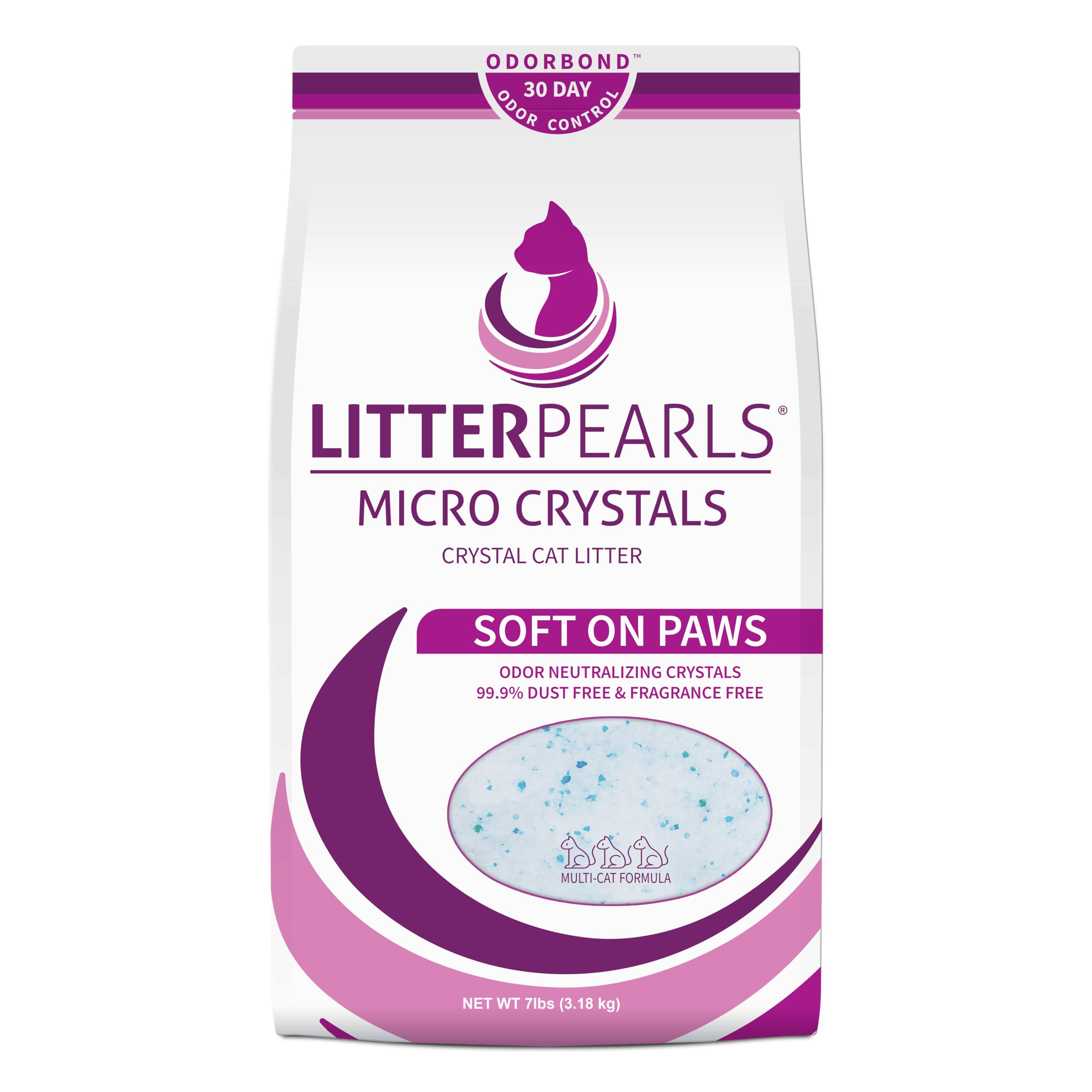 Micro Crystals Unscented Non-Clumping Crystal Cat Litter with Odorbond, 7 lb, White, Clear and Blue Crystals (LPMC7)