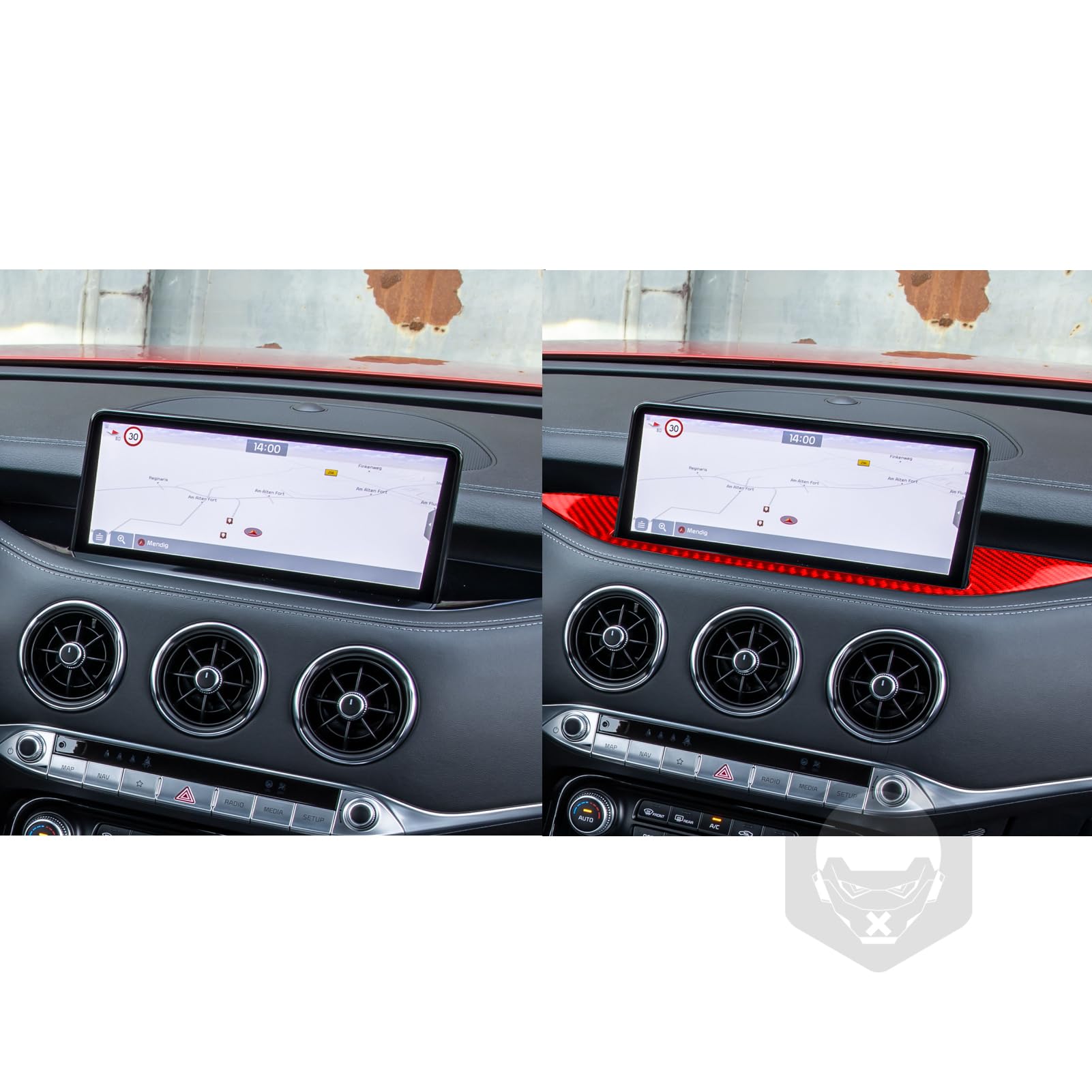 NVCNX Real Premium Carbon Fiber Car Navigation Panel Trim Dash Cover Decal Decoration Compatible with KIA Stinger GT 2022 2023 Interior Trim Accessories Red