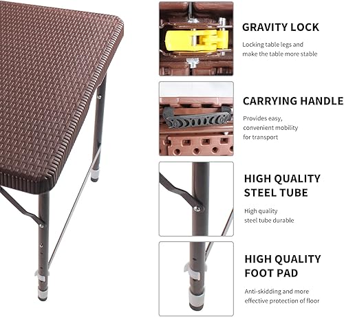 Miniatura 111 de Mesa plegable de plástico portátil de 4 pies/6 pies/8 pies, mesa de comedor de picnic blanca y negra, plegable por la mitad para campamento, fiesta