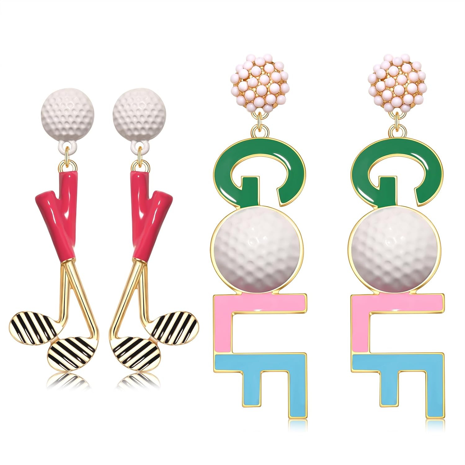 2Pairs Golf Earrings for Women Golf Ball Tee Bag Cart Dangle Earring Statement Golf Themed Earrings Putting Green Earrings Sport Game Day Golf Accessories Outfits Jewelry Gifts