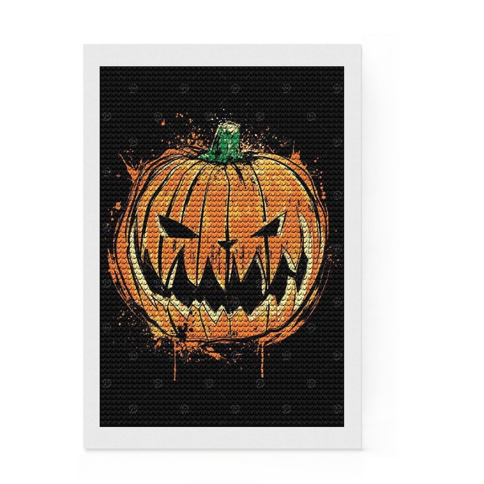 Junmoney Pumpkin King Full Drill Diamond Painting Kit 8"x12", Office Decor, for Beginners, Full Kit Included, Christmas Gift