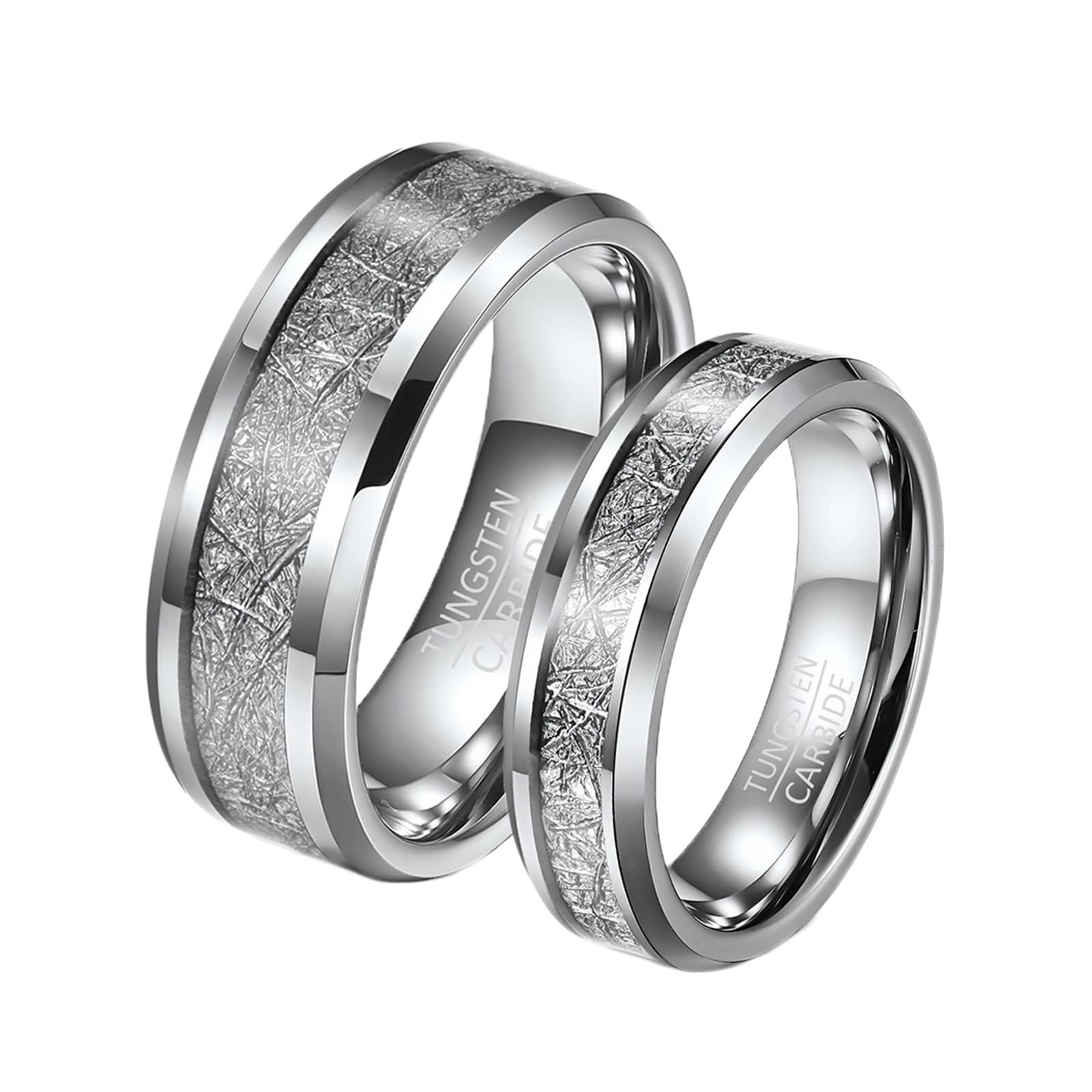 Verlobungsring Paar Wolfram, Partnerringe mit Gravur Paarpreis 8 mm 6 mm Silberring mit Metall, Modeschmuck